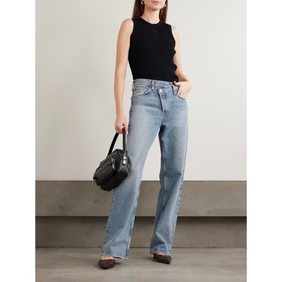 Agolde Arc Criss Cross Distressed Holes Jeans Denim Size 28 Wide Loose Baggy - Picture 2 of 14